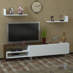 طاولة تلفاز لونين ابيض وبني Dizayn