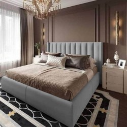 سرير من الخشب السويدي منجد بالمخمل بظهرية مستقيمة بدون مرتبة 200x200 سم - رمادي فاتح